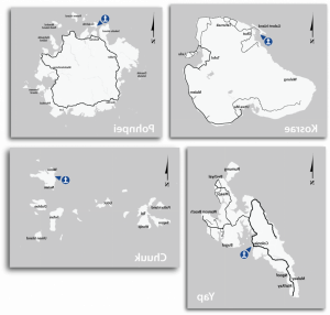 地图显示十大赌网app下载在密克罗尼西亚联邦(FSM)港口——楚克、波纳佩、雅浦、科斯雷